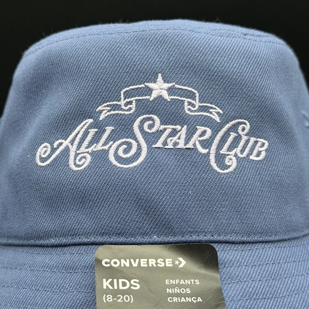 New Converse Kids All Star Club Bucket Hat Size Kids 8-20 Light Blue Sun Cap